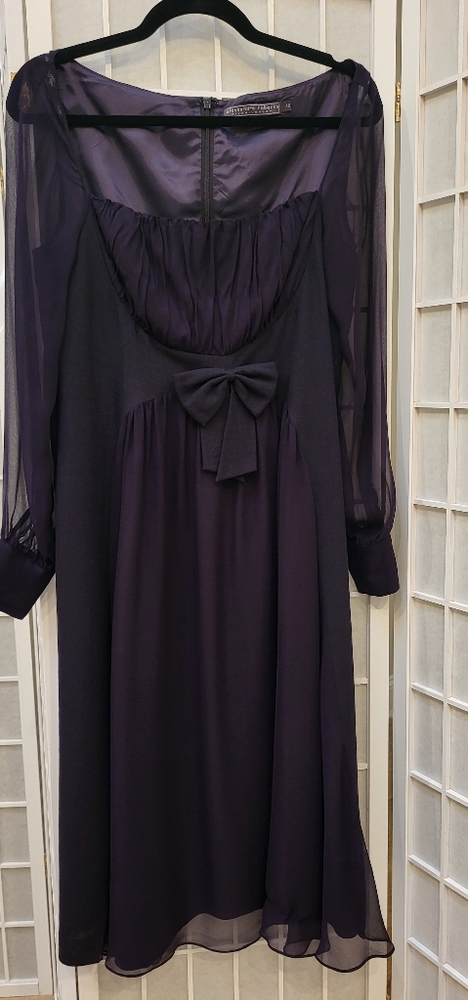 Alessandra Roberts Dark Purple wool dress with Empire neckline, size 46, US 8/10